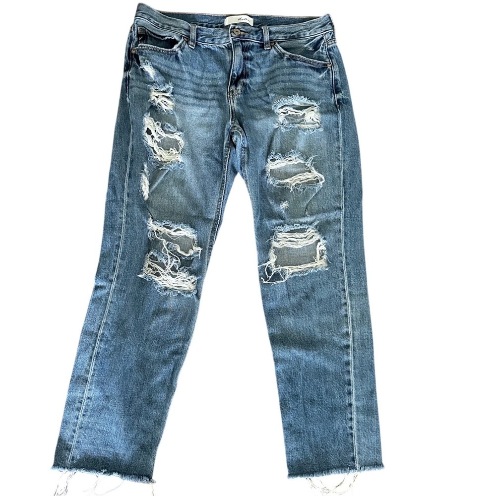 KanCan Distressed Boyfriend Jeans Medium Wash Raw Hem Womens 11/29